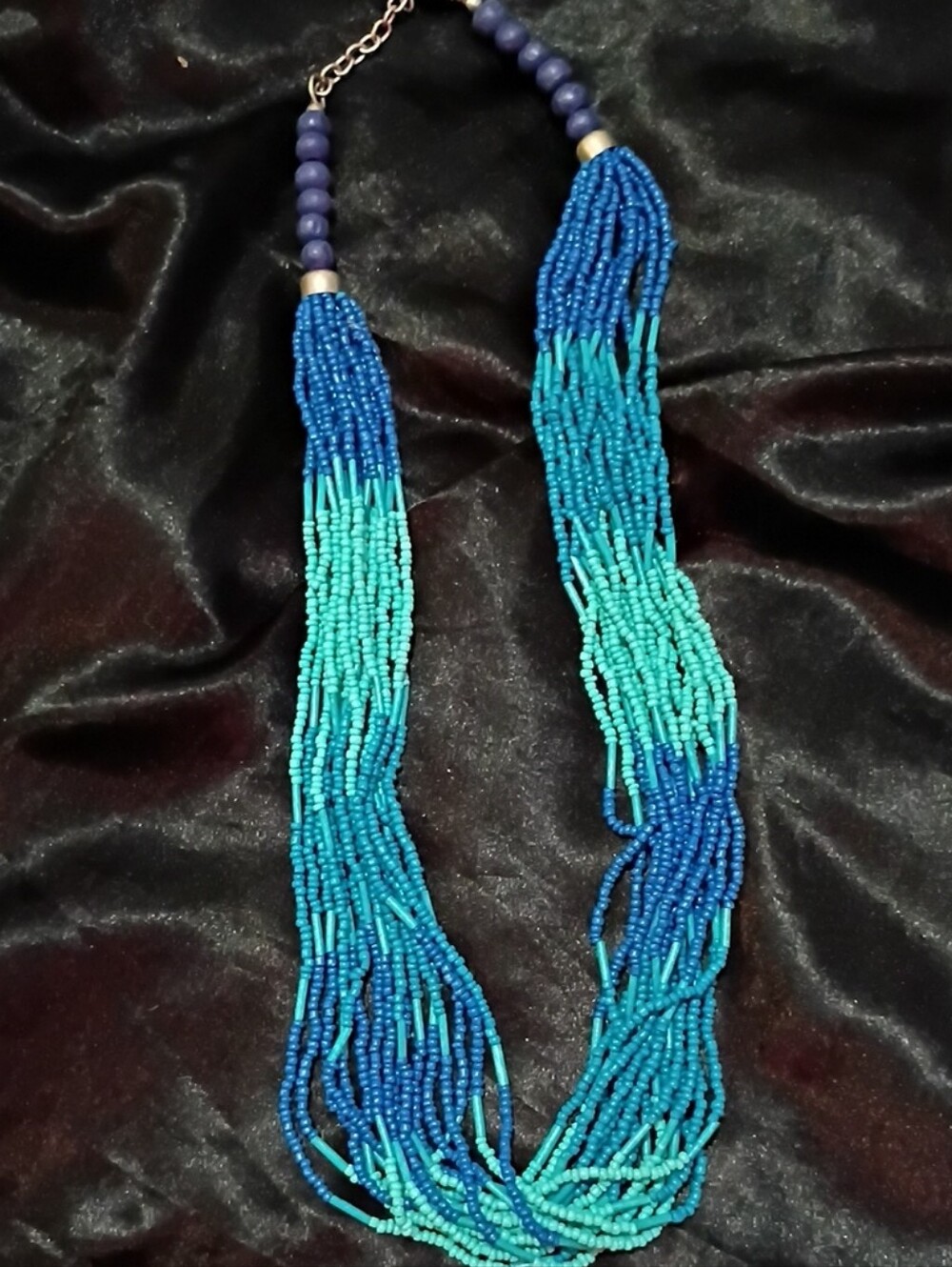 Multi-Strand Blue & Teal Seed Bead Necklace - Women